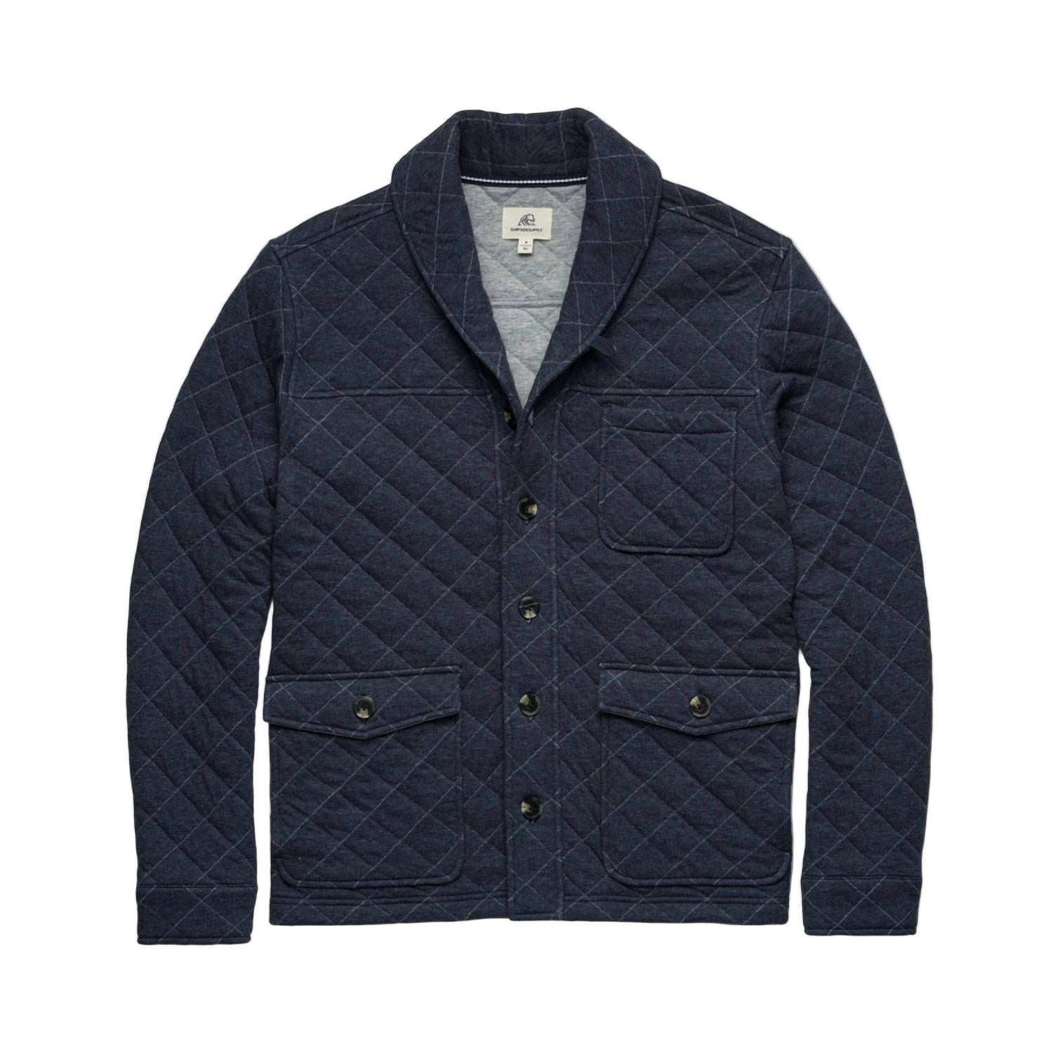 Surfside Supply Men's Austin Quilted Shawl Cardigan in navy heather - men's sweater