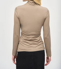 Joseph Ribkoff Long Sleeve Knitted Ruched Fitted Top in java - women's long sleeve top - alternate view