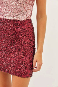Idem Ditto - Sparkling Two Tone Color Block Sequin Stretchy Mini Dress