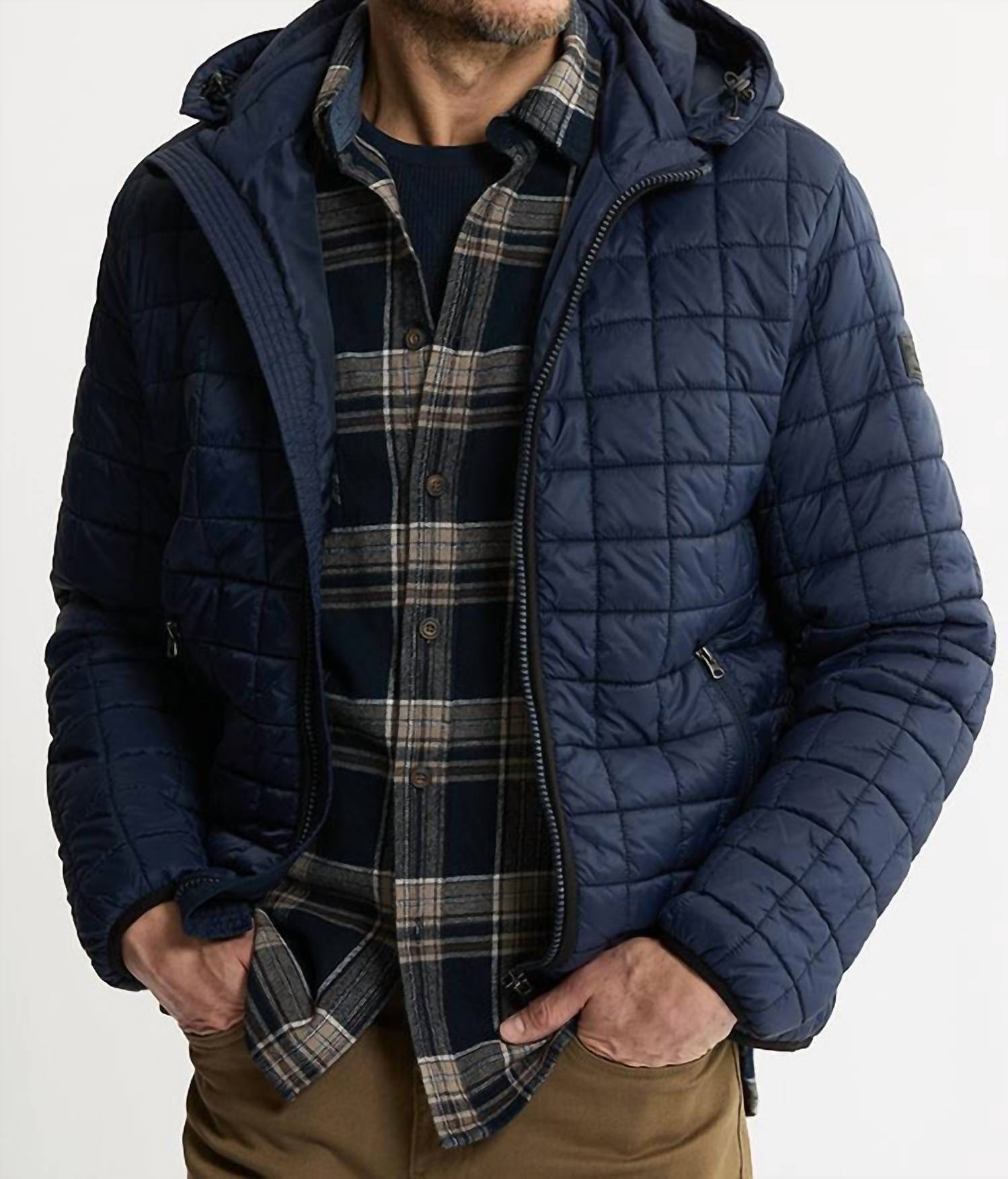 JACHS NEW YORK Light Quilted Hooded Puffer Jacket in navy - men's jacket