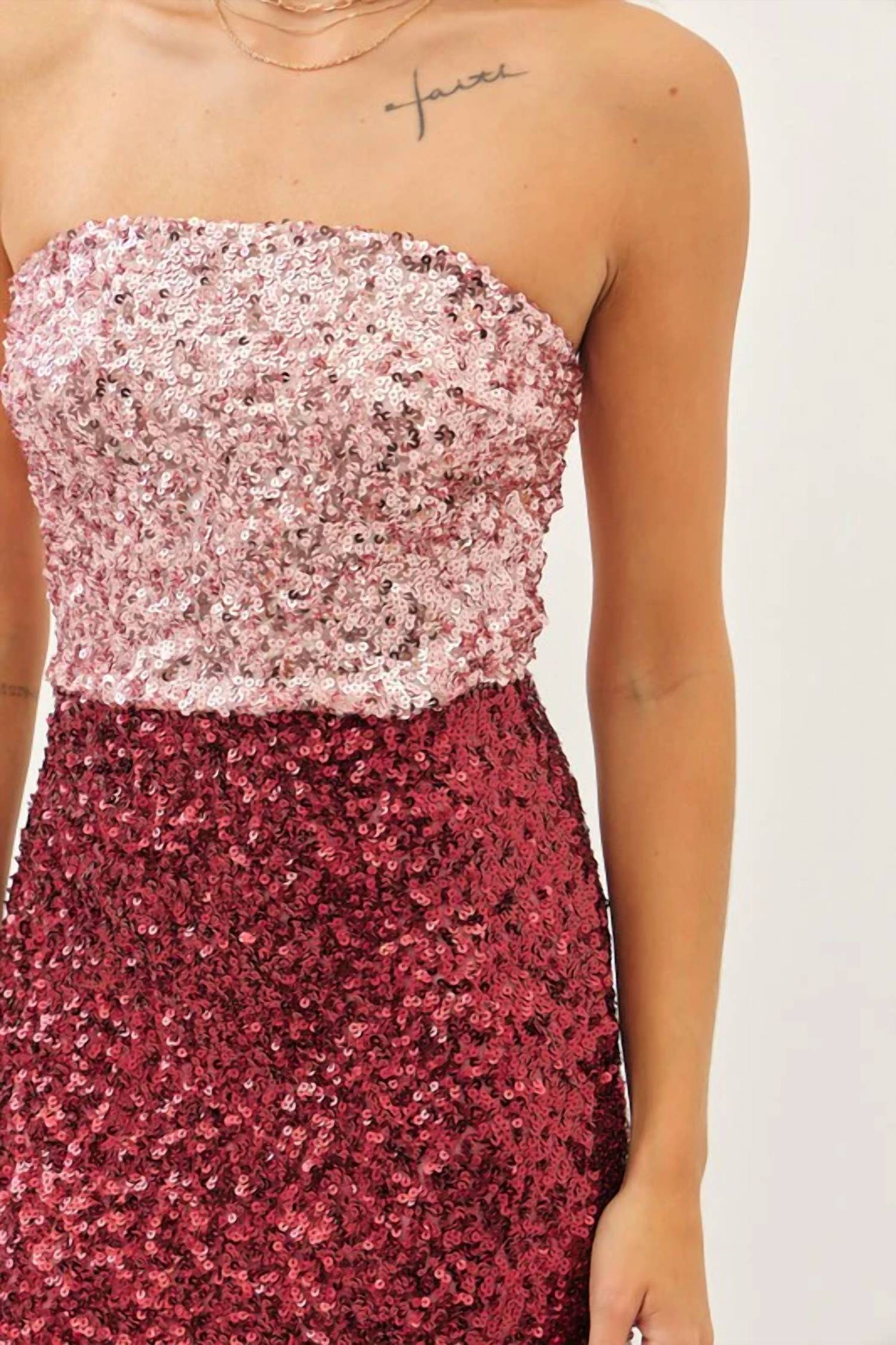 Idem Ditto - Sparkling Two Tone Color Block Sequin Stretchy Mini Dress