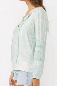Lovestitch - Women's Floral Embroidered Lace Trim Split Neck Blouse