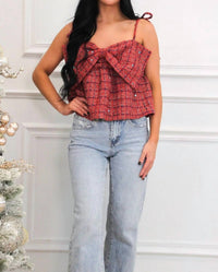 Day + Moon - Atlas Bow Babydoll Plaid Tweed Top