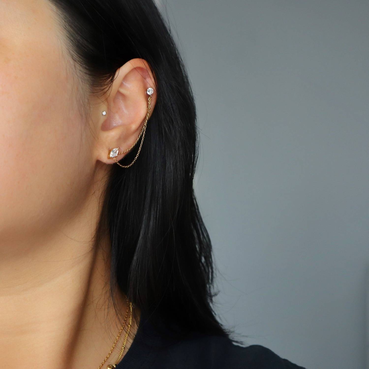 Jessa Jewelry - Women's Ryann Chain Piercing Connector Earrings