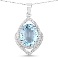 Diana M Jewels Women's Oval Natural Aquamarine Pendant Necklace (3.82 Ct) - Signature Plus in 14k white gold - women's jewelry