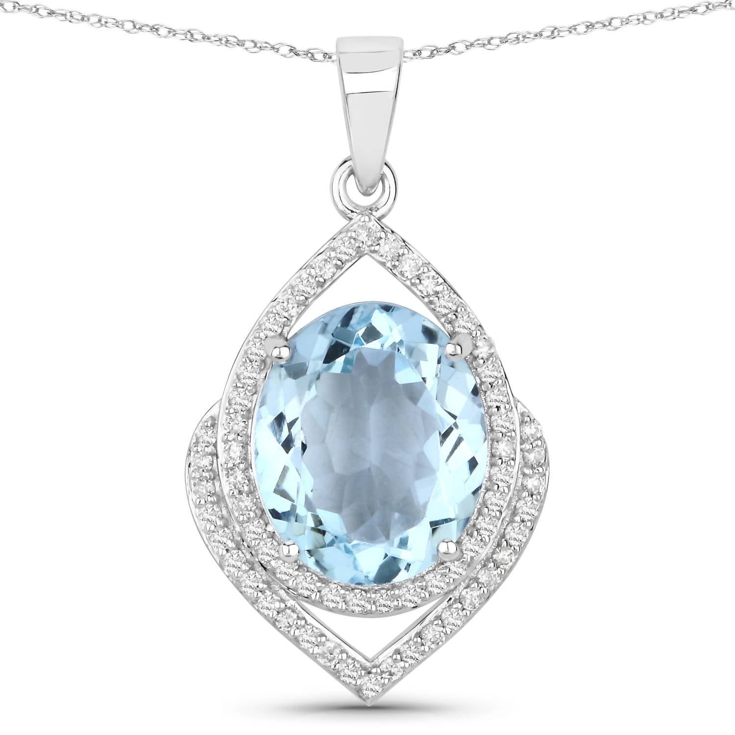 Diana M Jewels Women's Oval Natural Aquamarine Pendant Necklace (3.82 Ct) - Signature Plus in 14k white gold - women's jewelry