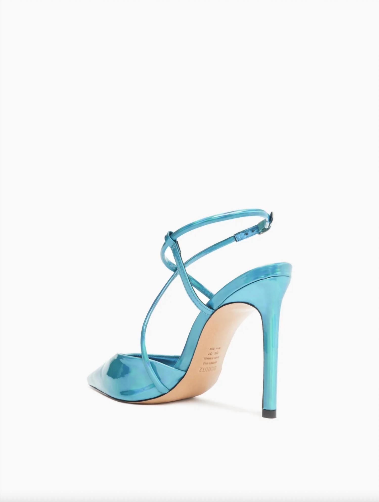 SCHUTZ Women's Aimee Specchio Leather Pump in blue - women's heels - detail view