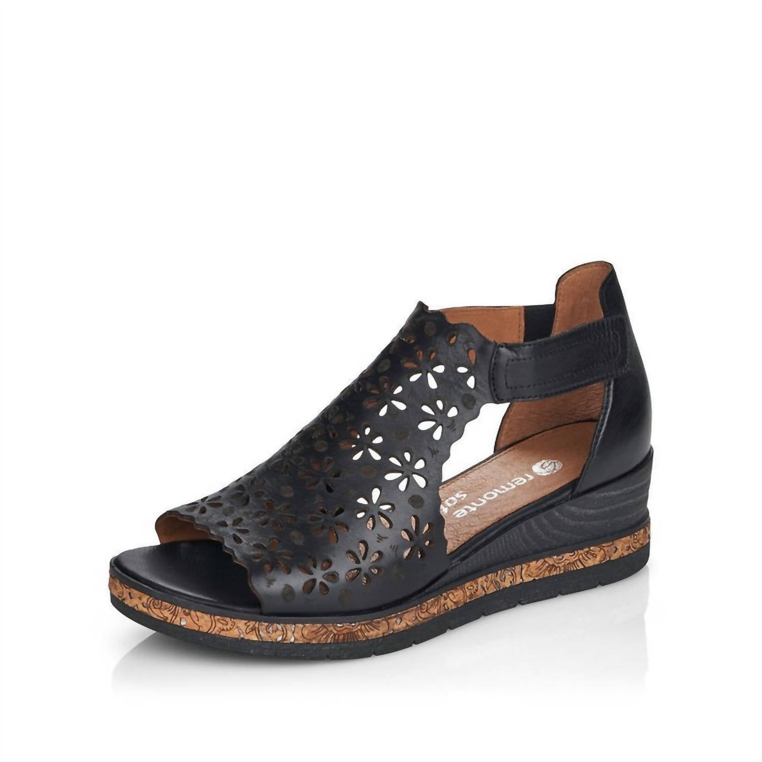RIEKER Women's Perf Mid Wedge Sandals in black - women's shoe
