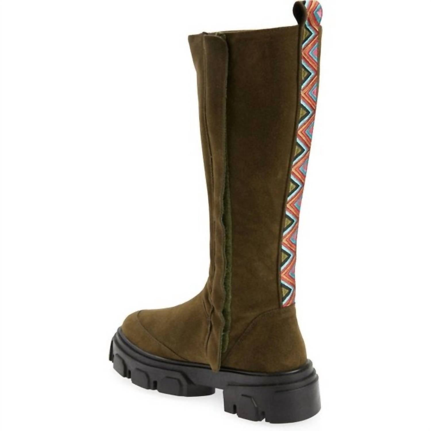 Farm Rio - Women's Embroidered Suede Tall Knee High Lug Sole Boots