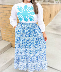 Heart Of Grace - Calico Scallop Ruffle Maxi Skirt
