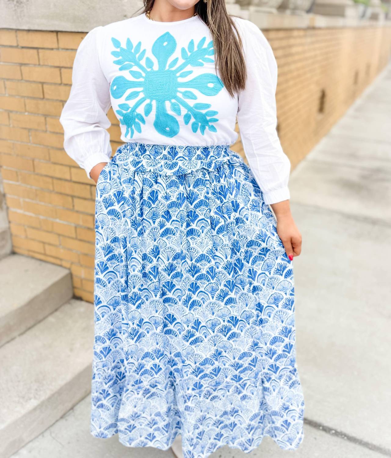 Heart Of Grace - Calico Scallop Ruffle Maxi Skirt