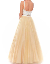 Precious Formals - Two Piece Beaded Halter Evening Gown
