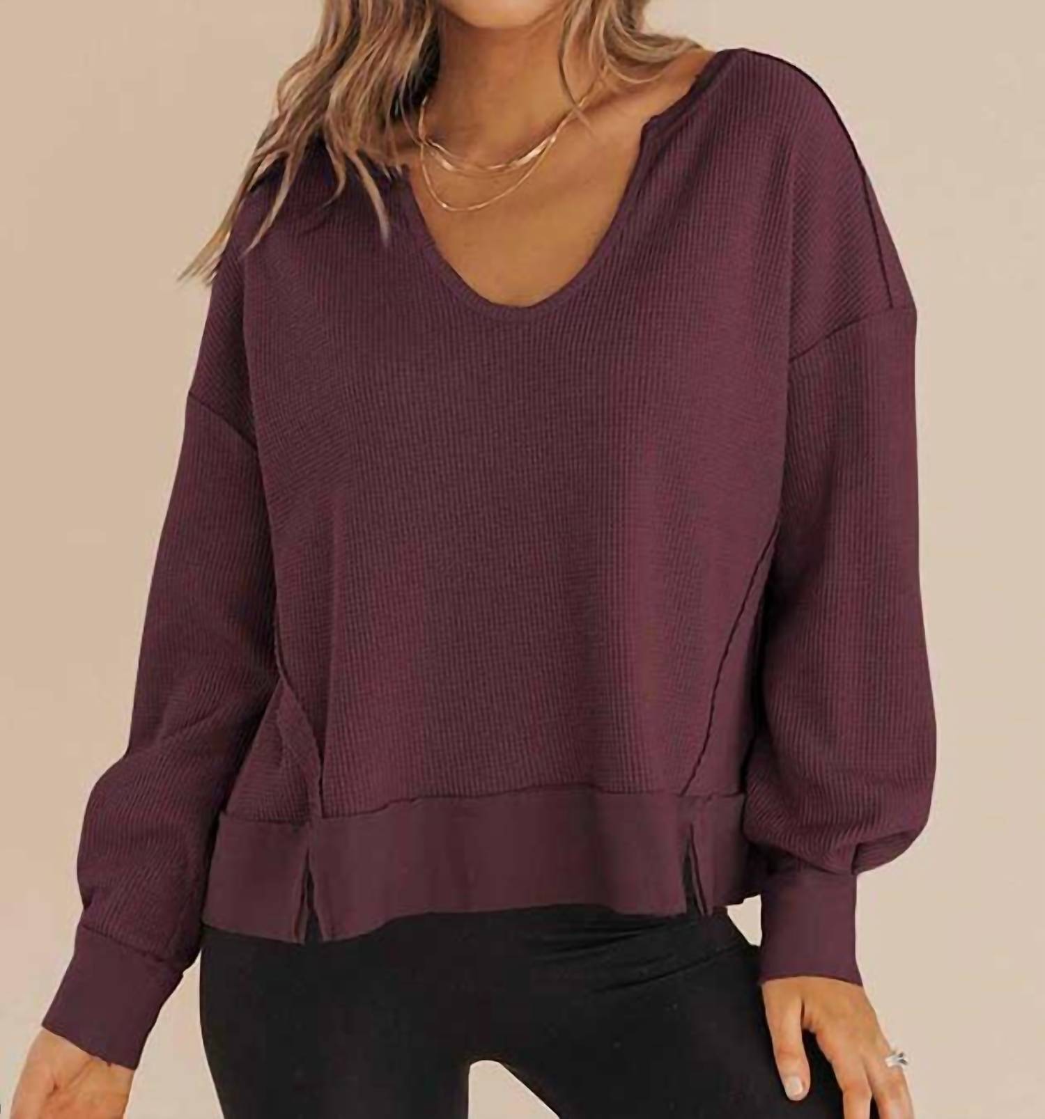 T & C  Apparel - Waffle Knit Long Sleeve Sweatshirt