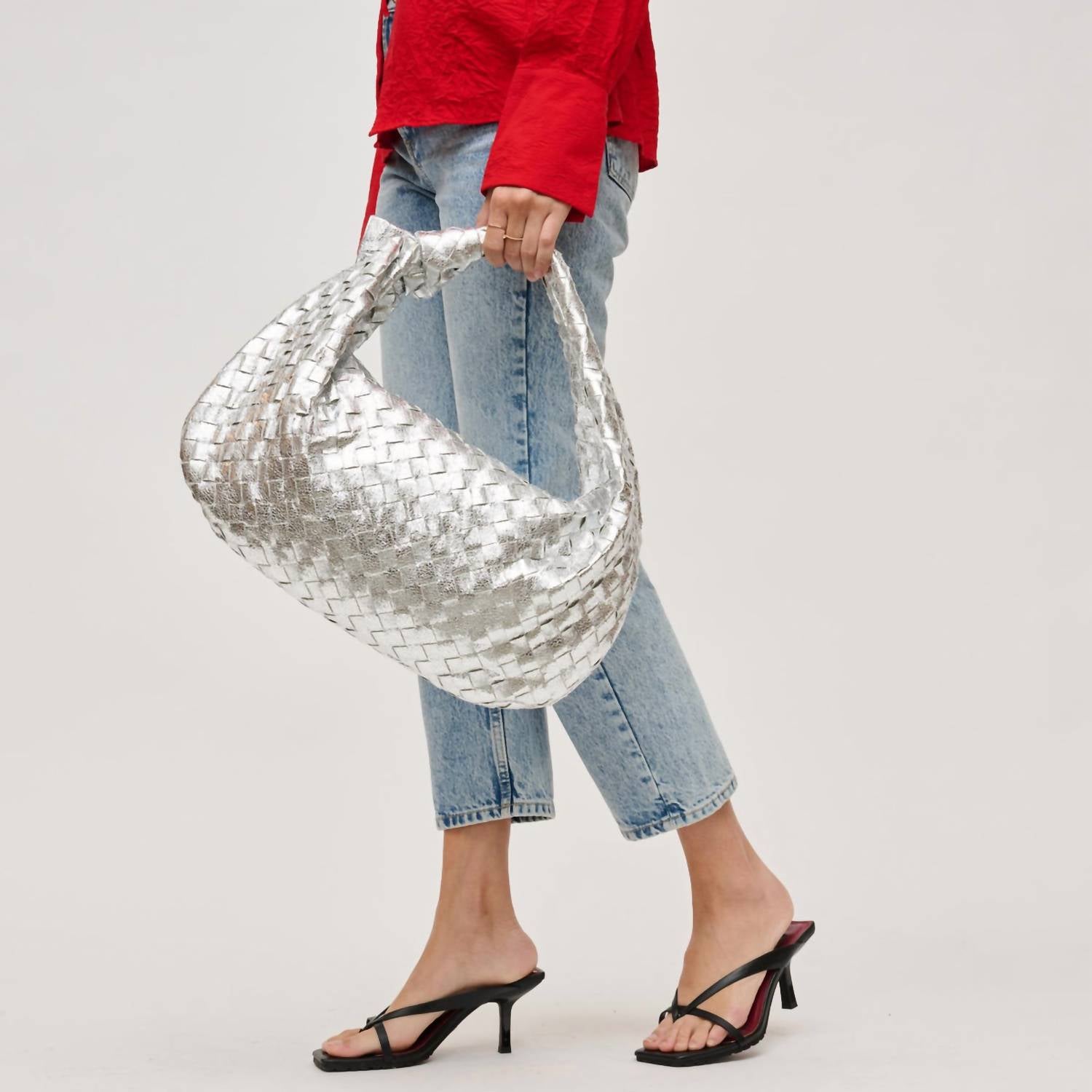 Urban Expressions Dollie Hobo Woven Bag in silver - women's bag - view 4