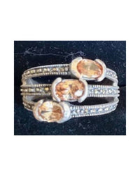 P & K Jewelry Women's Sterling Marcasite 3 Stone Amber Ring in silver - women's jewelry - detail view