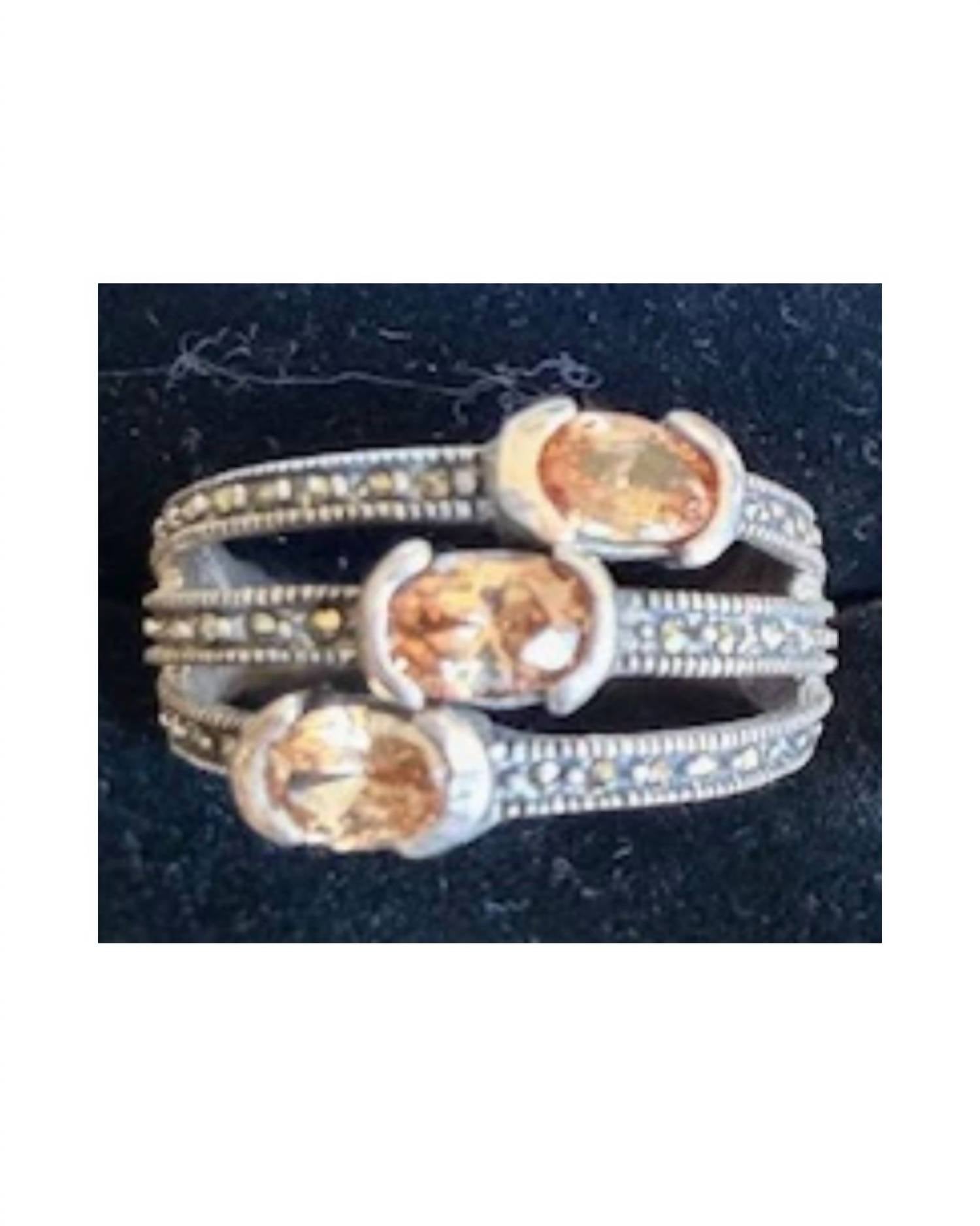 P & K Jewelry Women's Sterling Marcasite 3 Stone Amber Ring in silver - women's jewelry - detail view