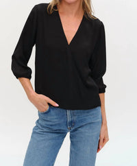SIX/FIFTY Viola Surplice Blouse in black - women's blouse - detail view