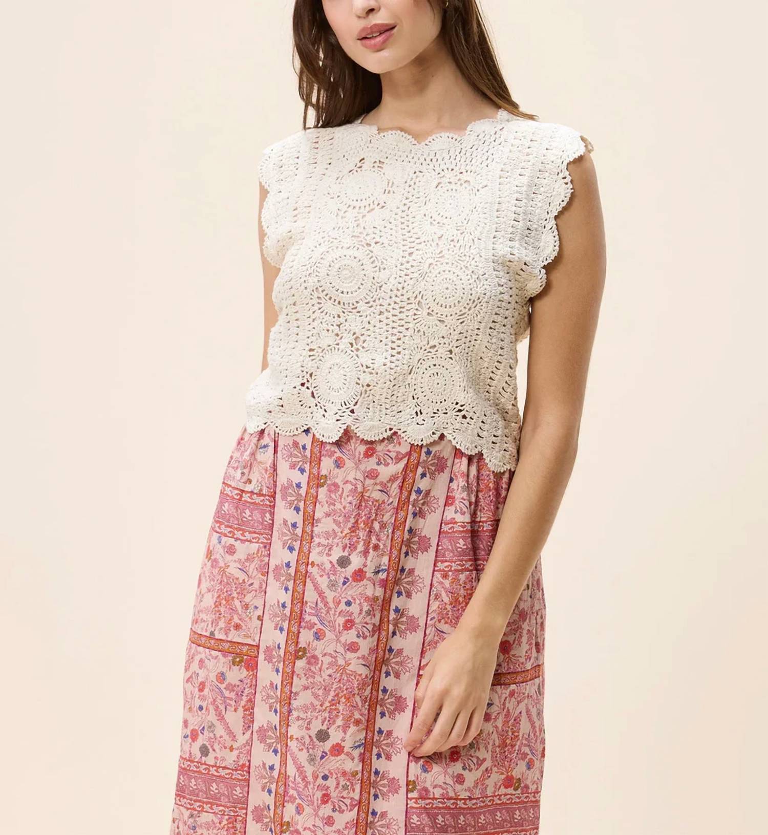 Cleobella Astra Crochet Crop Top in parchment - women's tank top