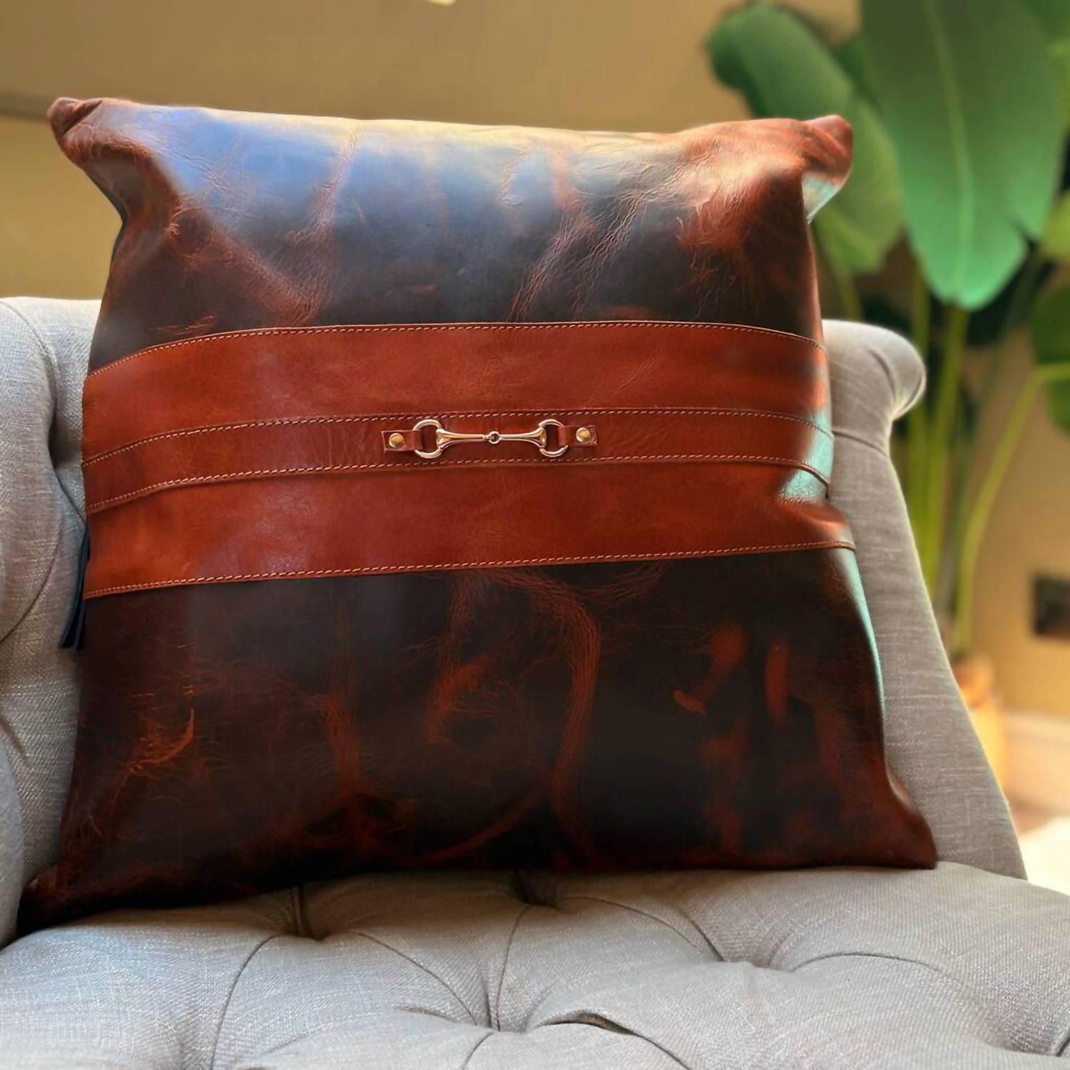 Equipage Snaffle Bit Leather Pillow Cover in brown - item