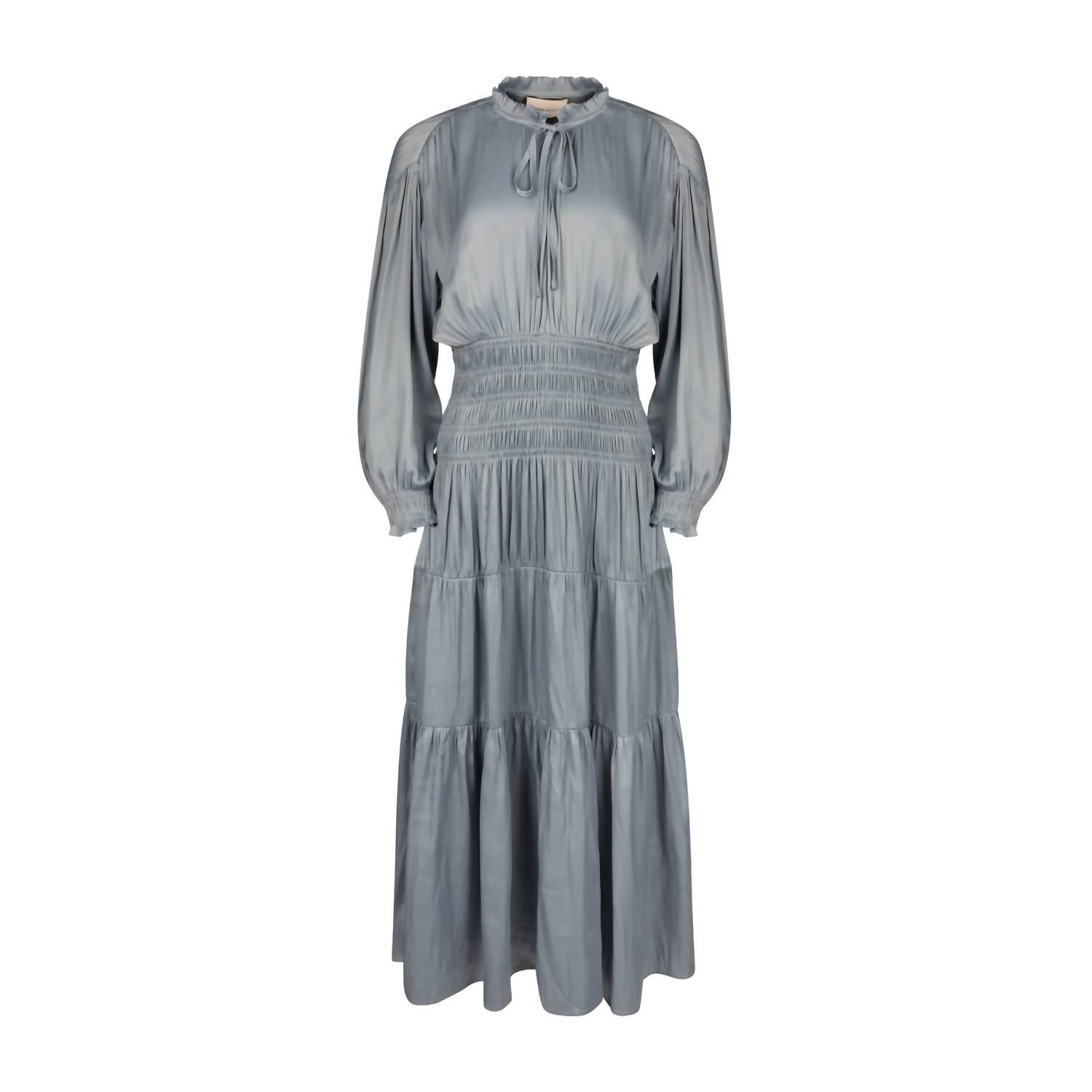 Mima Rosso - Silky Ruched Waist Tier Maxi Dress