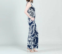 Clara Sun Woo Wide Leg Palazzo Pant in navy white print - women's pants - detail view