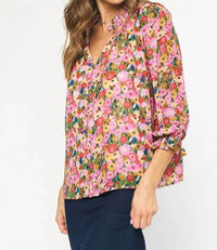 Entro - Liza Button Down Floral Print Top