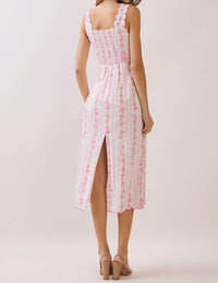 TCEC Floral Stripe Scalloped Midi Dress in pink - women's dress - alternate view