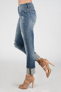 Judy Blue Distressed Cuffed Straight Leg Jeans in blue - women's jeans - alternate view