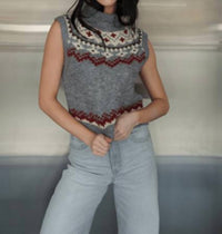 line and dot Brennan Fair Isle Knit Sweater Vest in grey - women's jacket - detail view