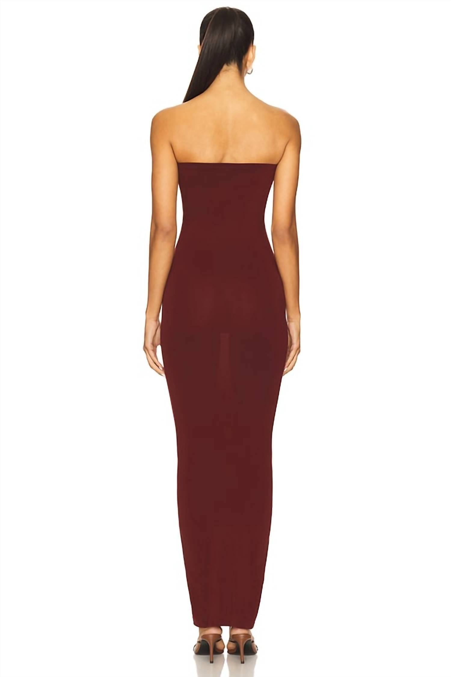 Wolford Fatal Strapless Maxi Dress in midnight red - women's dress - detail view