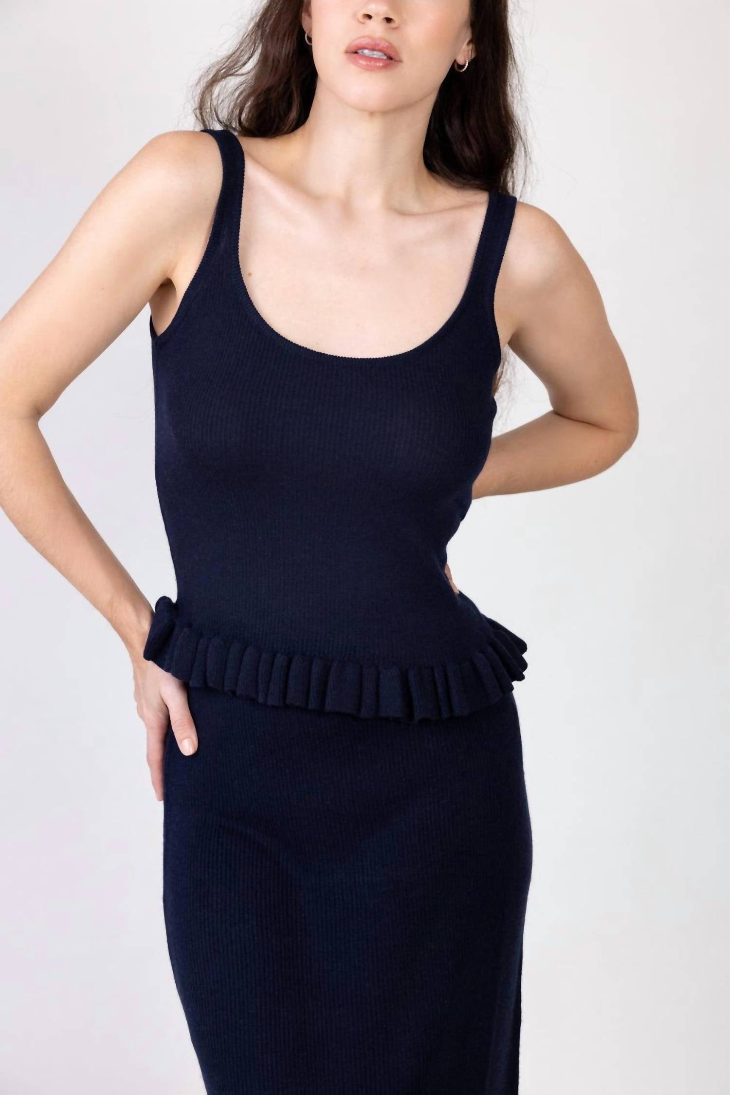 Brandon Maxwell Phoebe Knit Tank Top in navy - women's tank top