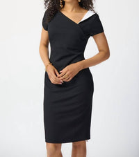 Joseph Ribkoff - Scuba Crepe Asymmetrical Neckline Sheath Dress
