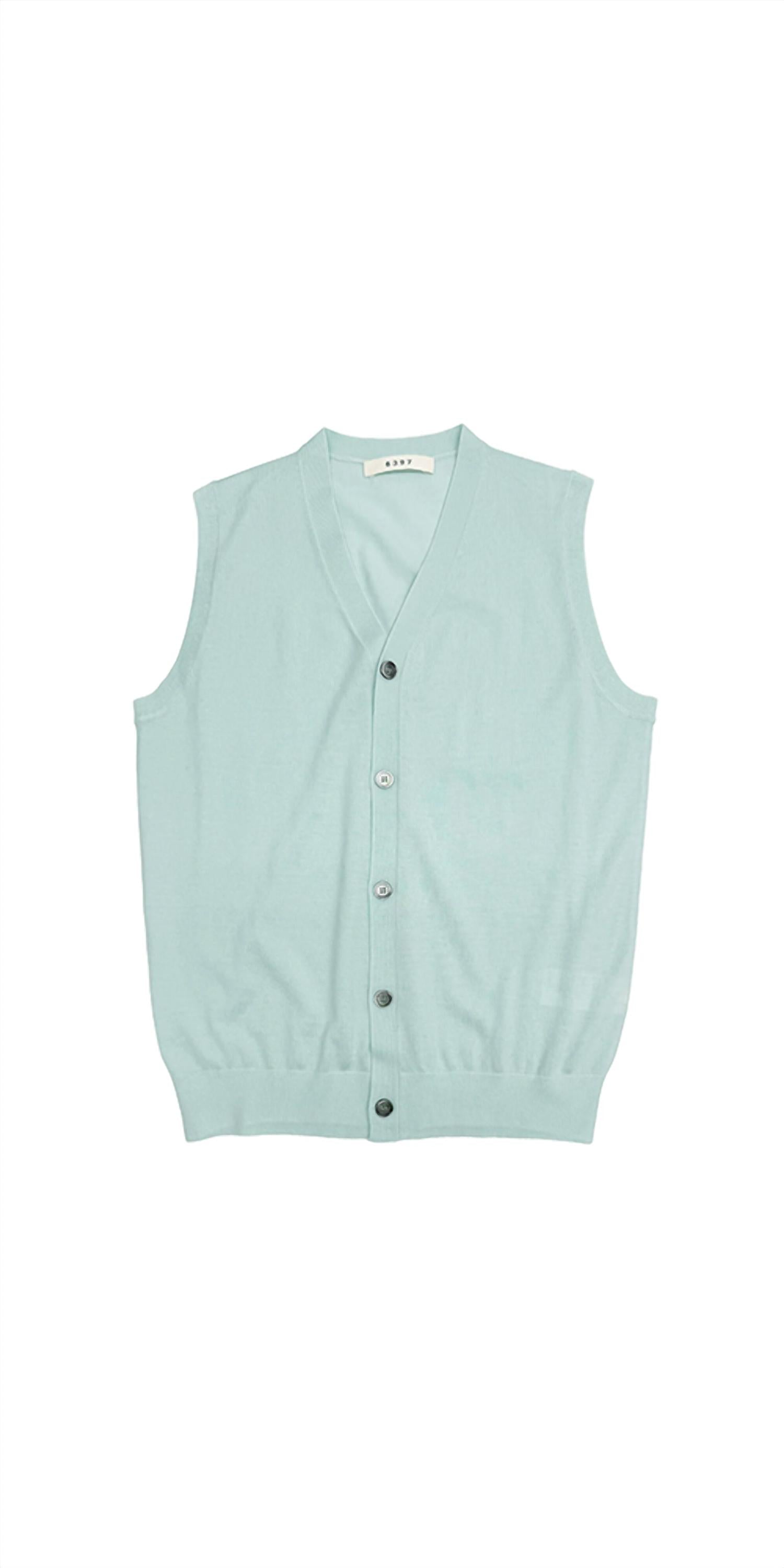 6397 Wool Cashmere Button Vest in chlorine - women's tank top - view 9