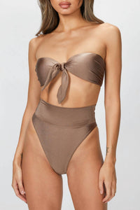 SOLID HIGH-LEG STRAPLESS BIKINI SET