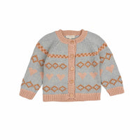 Wild Wawa Kids' Intarsia Hearts Cardigan in dusty blue - kids' sweater