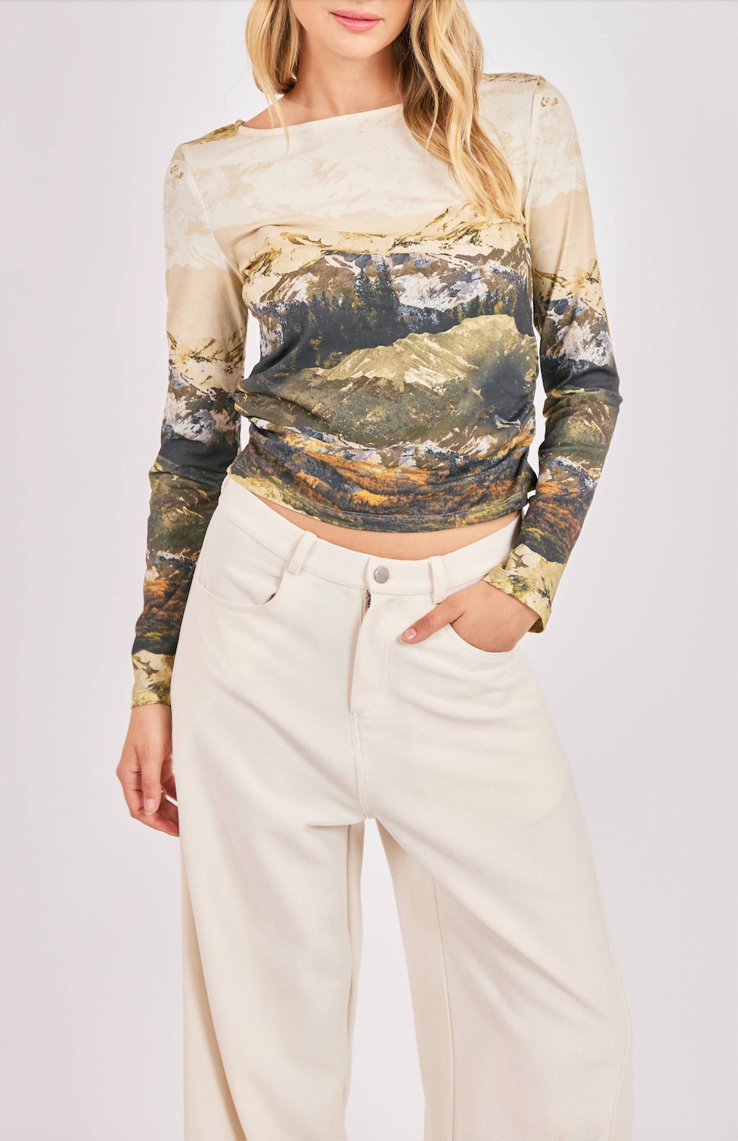 SAGE THE LABEL Wondrous Graphic Knit Top in white - women's long sleeve top