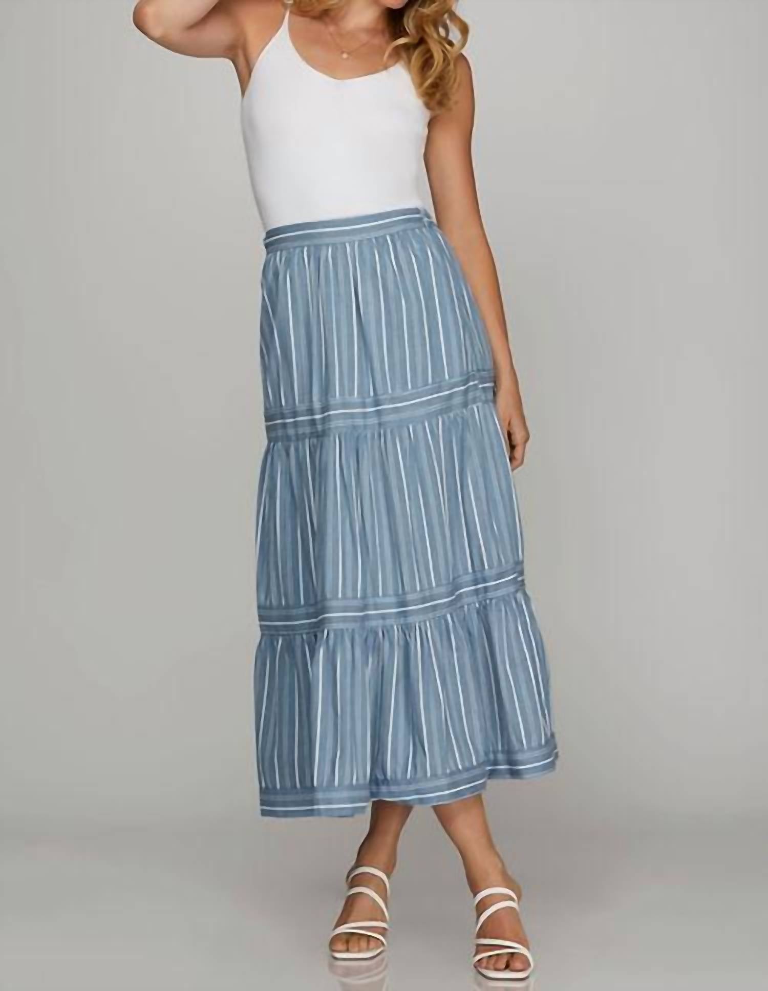 She + Sky - Denim Stripe Midi Skirt