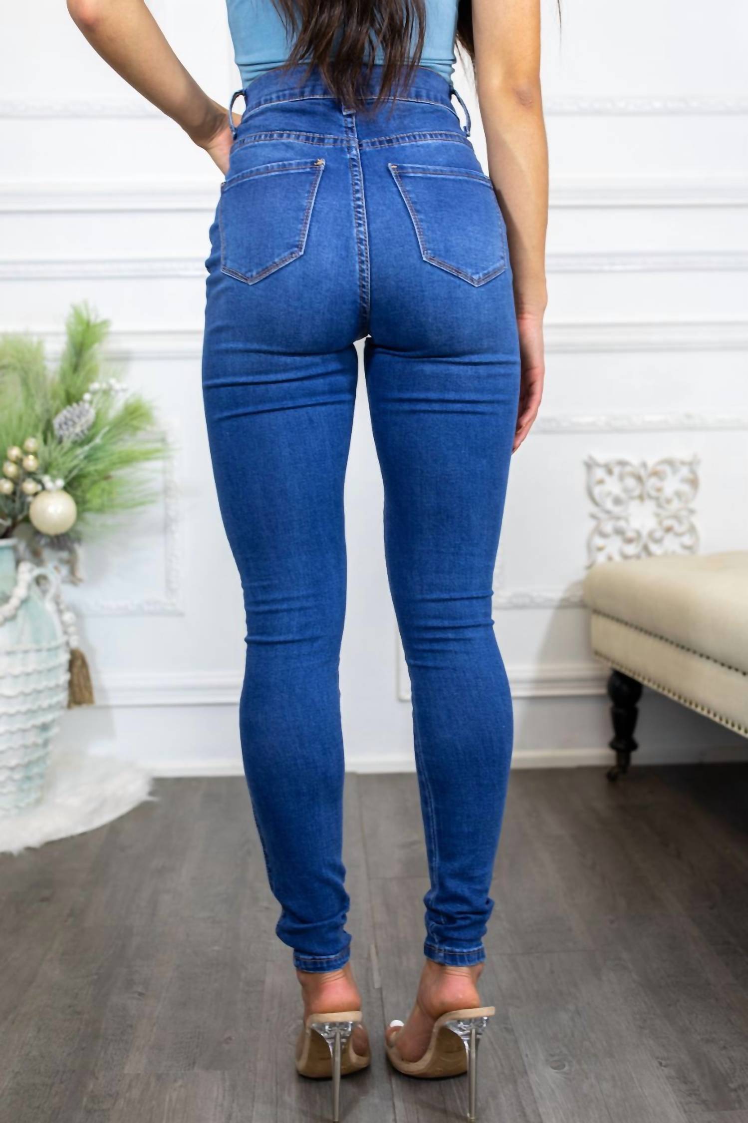 Surelymine - Just a Little Knee Cut High Waisted Great Stretch Jeans