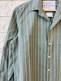 Frank & Eileen Women's Eileen Relaxed Button Up Shirt in green white textured stripe - women's shirt - view 4