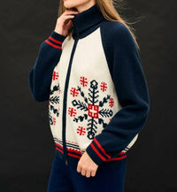 Jumper1234 Snowflake Zip Up Cardigan Sweater in navy red and cream - women's cardigan