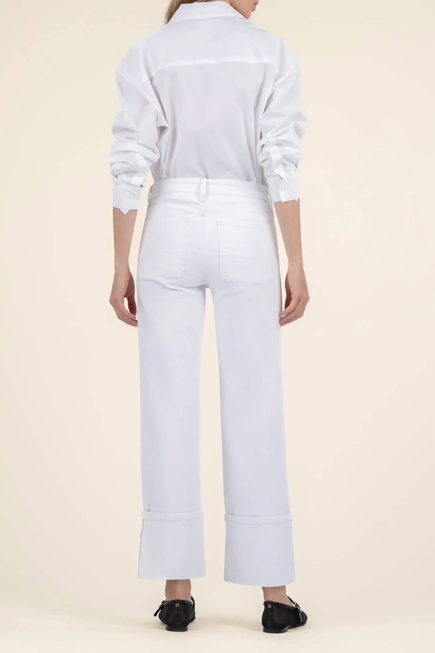 KUT FROM THE KLOTH Charlotte High Rise Wide Leg Jeans in optic white - women's jeans - detail view