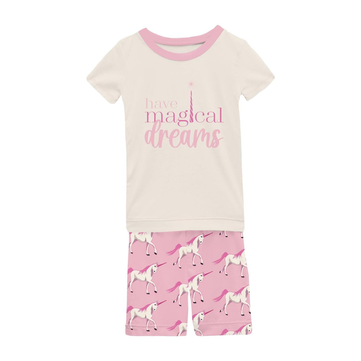Kickee - Girls' Graphic Tee Short Sleeve Pajama Set with Shorts