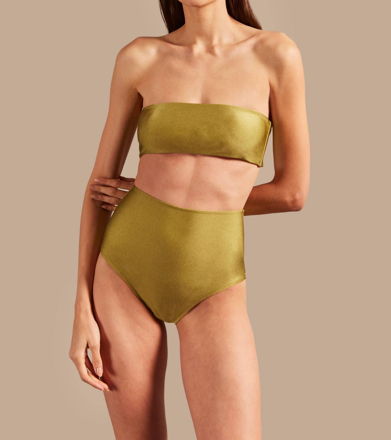 ADRIANA DEGREAS Solid High-Waisted Bandeau Bikini in pistachio - women's swimwear