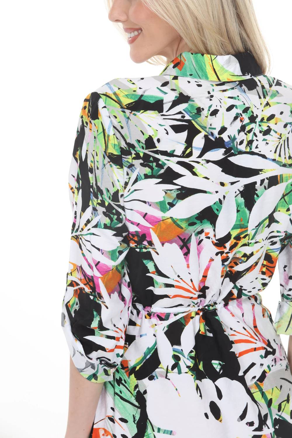 Joseph Ribkoff - Tropical Drawstring Waist Shirt Dress