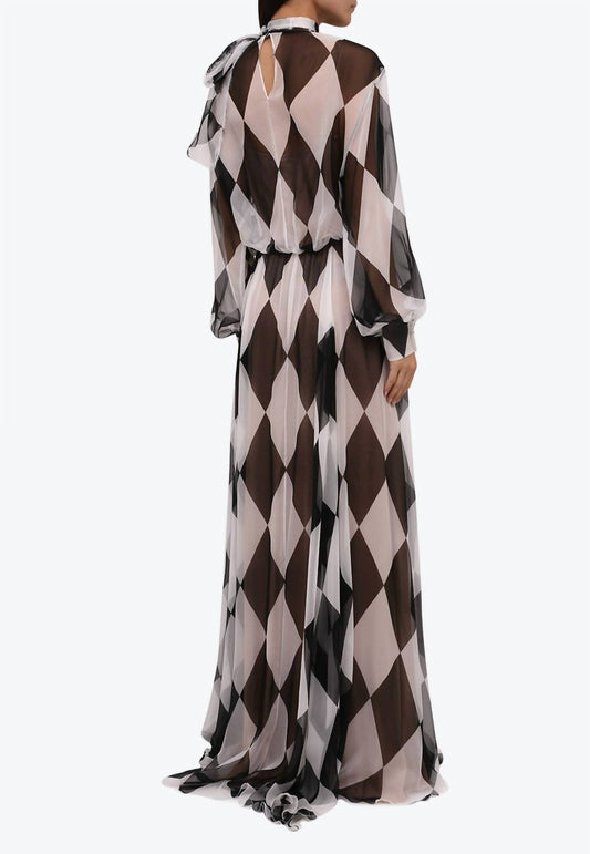 Valentino - Women's Geometrical Print Silk Chiffon Maxi Dress