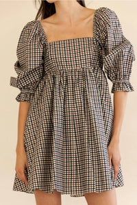 STORIA Florence Mini Dress in navy brown gingham - women's dress - view 6
