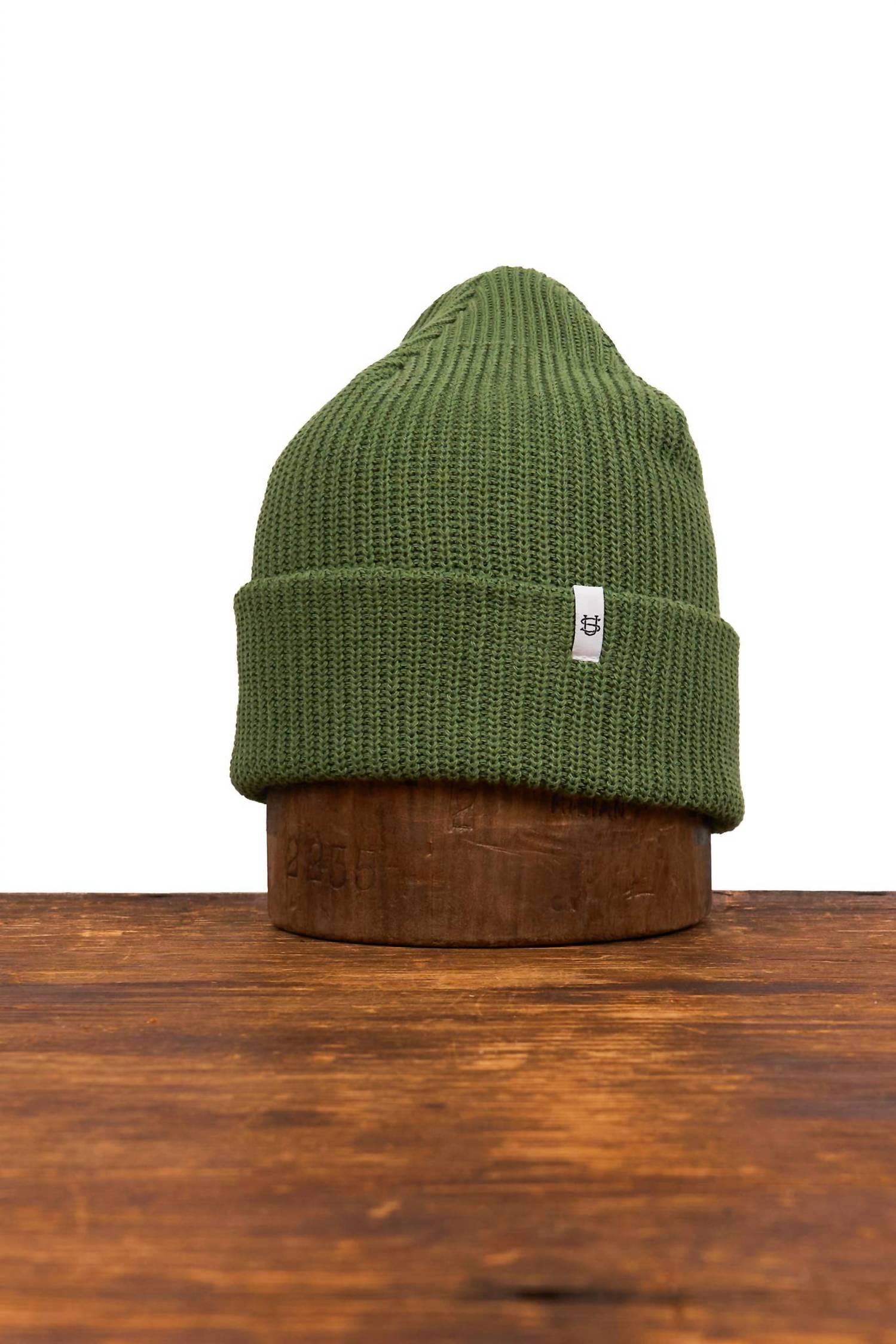Upstate Stock Unisex Recycled Cotton Watch Cap Beanie in ulota moss green - men's hat - detail view