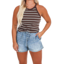 Miou Muse - Day Trip Stripe High Neck Tank Top