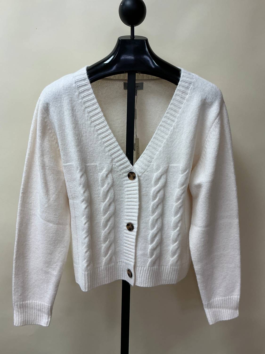 Giftcraft Women's V-neck Cardigan in cream - women's cardigan