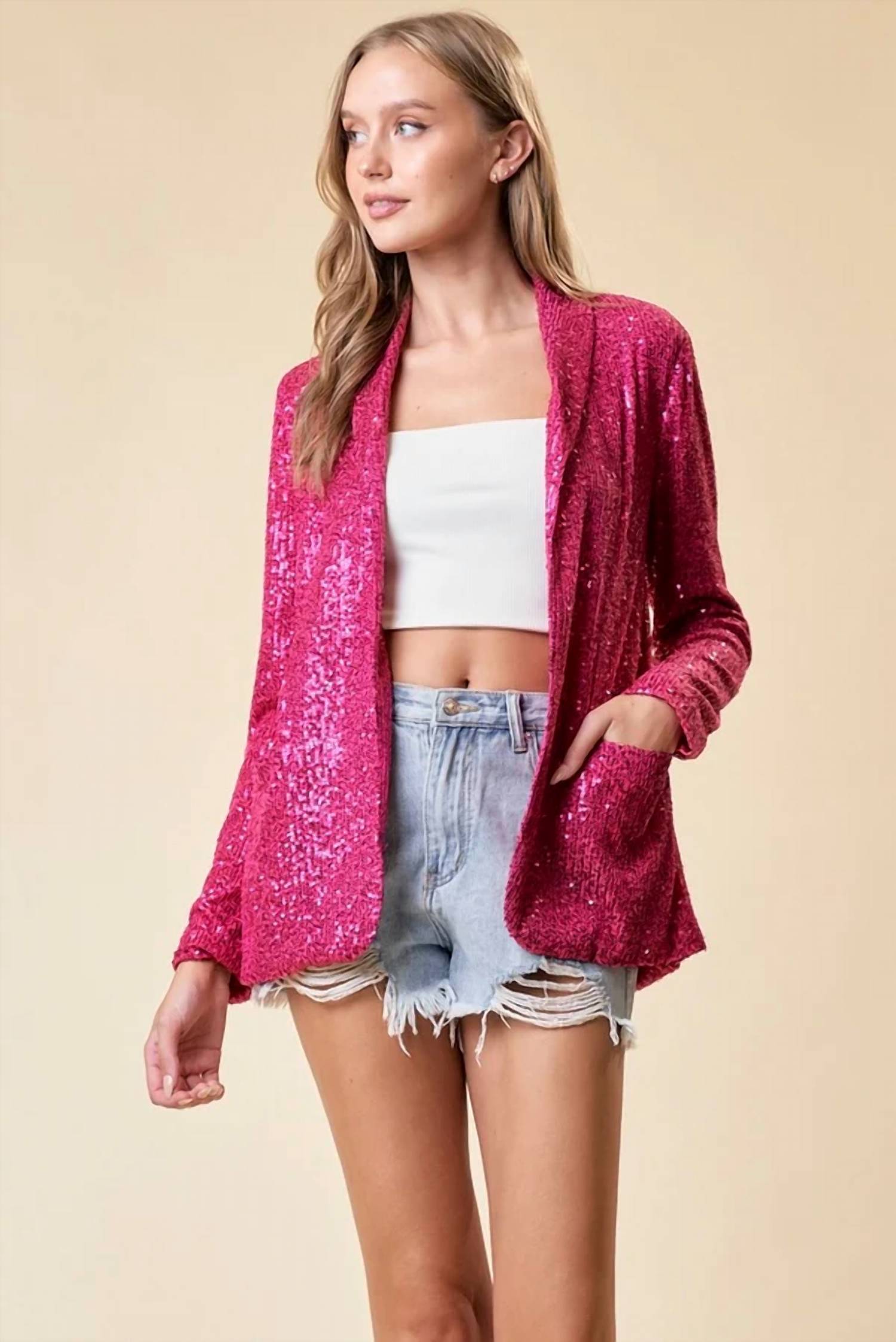 Doe And Rae - Open Front Sequin Blazer